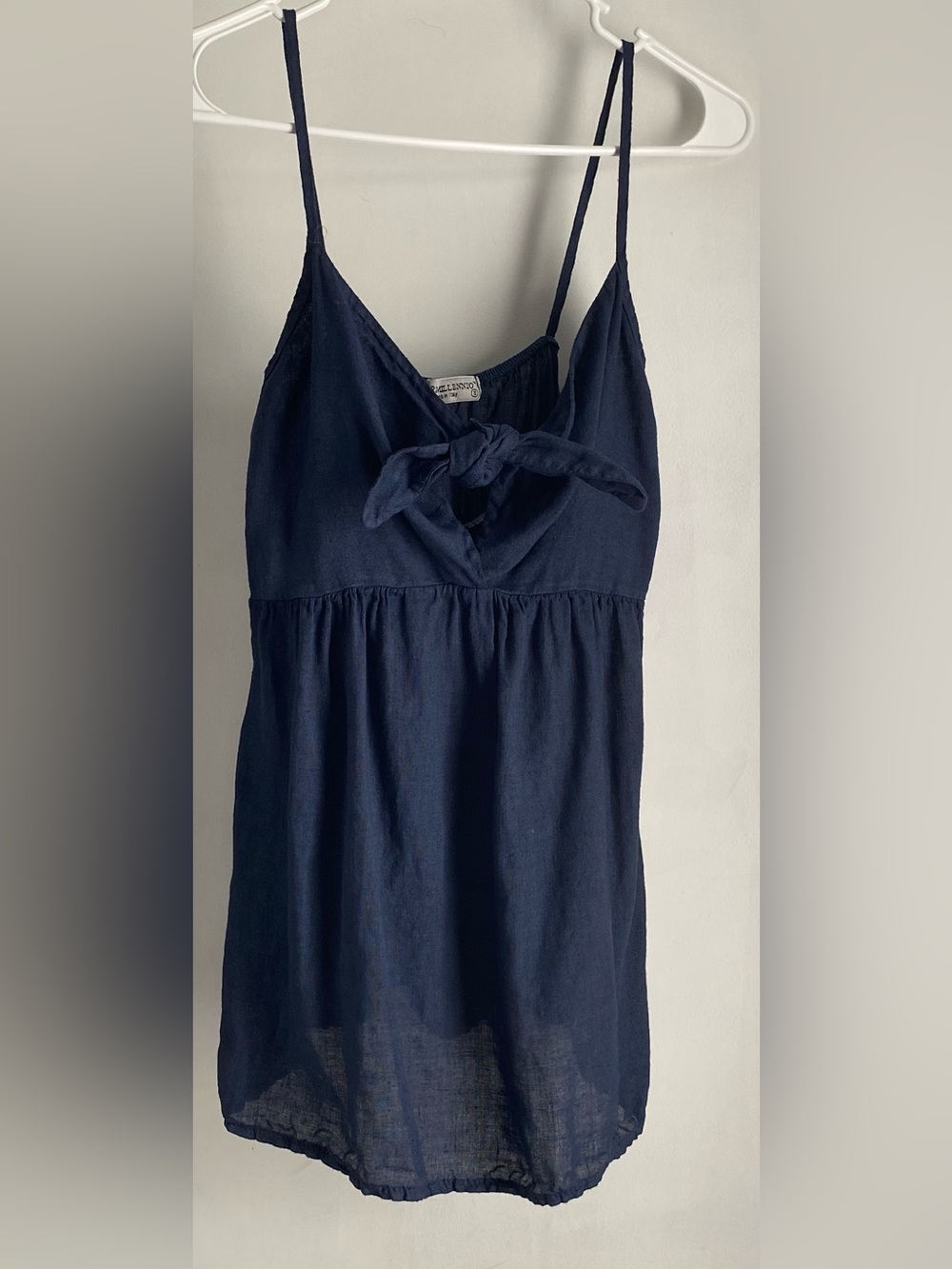 Terzo Millennio 100% Italian Linen Small Babydoll Tank Top Navy Blue Tie Front